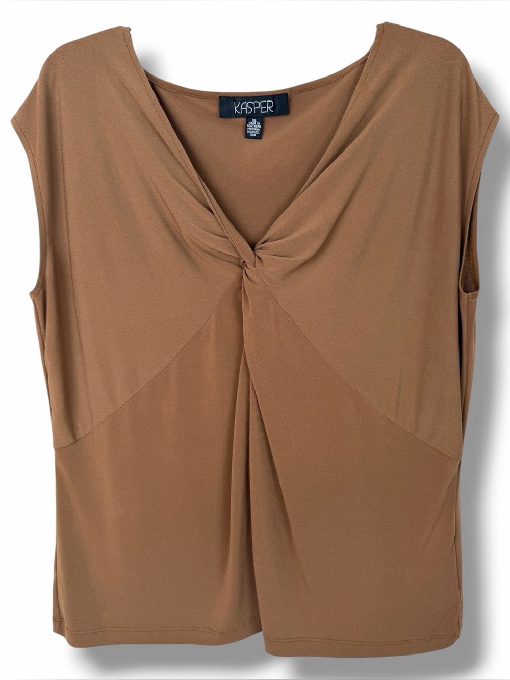 Kasper Brown Tan Sleeveless Short Sleeve V-Neck Surplice Top Blouse Shirt sz XL